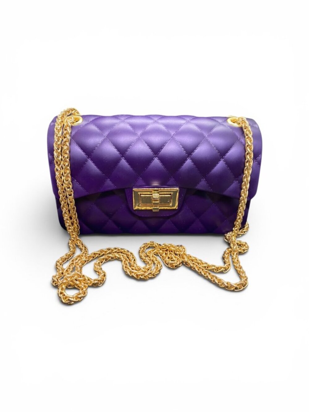 Purple Quilted Jelly Crossbody Bag Gold Chain Strap NWT Matte Finis